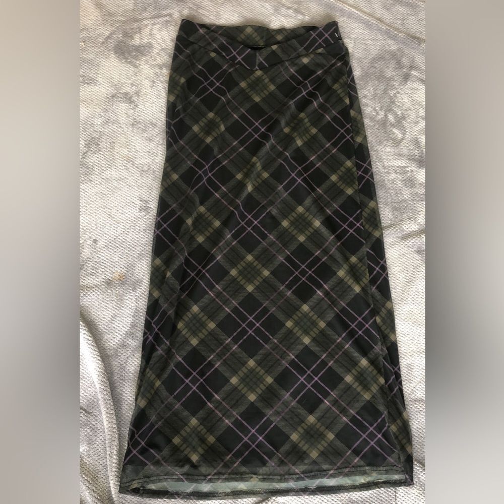 Urban Outfitters Green Plaid Maxi Skirt with Purple Accents